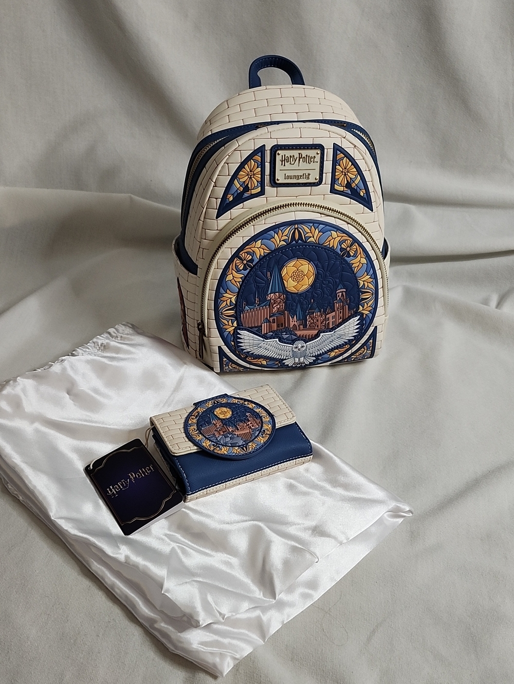 Loungefly Harry Potter Cream and Navy Mini Backpack with Wallet